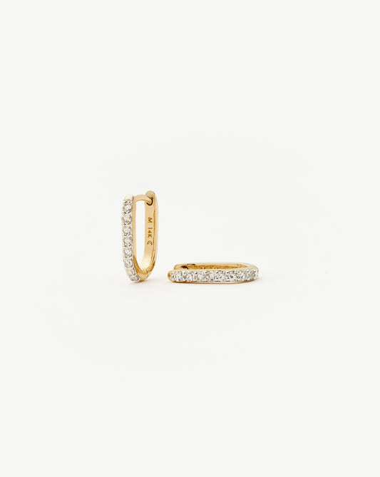 Fine Diamond Ovate Mini Hoop Earrings | 14ct Solid Gold/Diamond