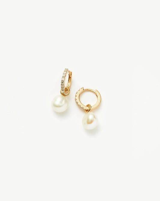 Fine Diamond & Pearl Charm Hoop Earrings | 14ct Solid Gold/Pearl & Diamond